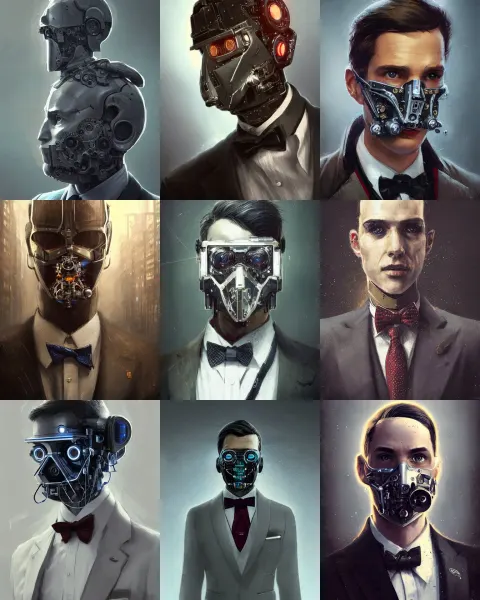 Clever Young Engineer Man with Cybernetic Enhancements Wearing a Suit and Bowtie