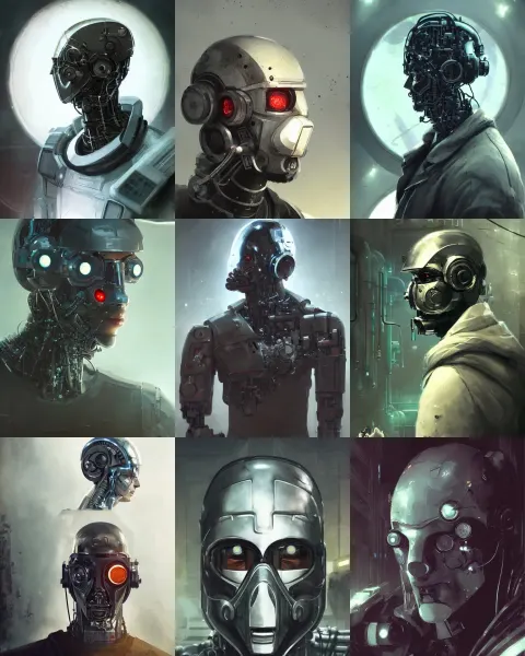 Masked Laboratory Technician Man with Cybernetic Enhancements Seen from a Distance