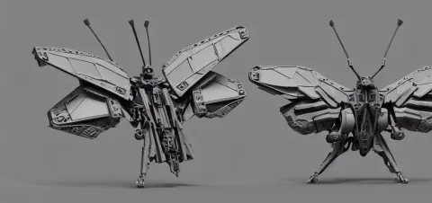 Mechanized Butterfly with Wings Spread