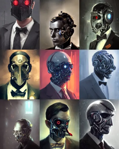Evil Young Engineer Man with Cybernetic Enhancements Wearing a Suit and Bowtie