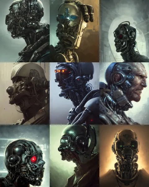 Rugged Engineer Man with Cybernetic Enhancements Doing Research