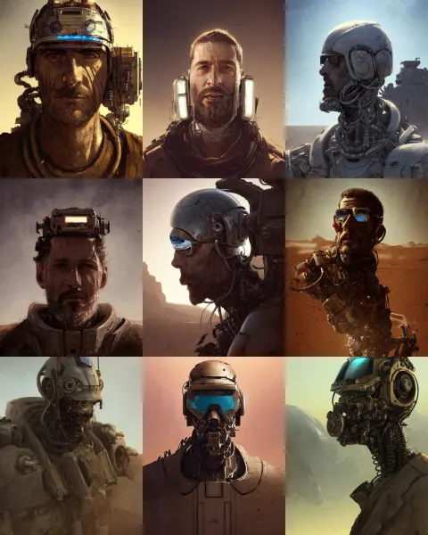 Rugged Engineer Man with Cybernetic Enhancements Lost in the Desert