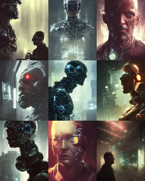 Laboratory Operator Man with Cybernetic Enhancements Seen from Afar