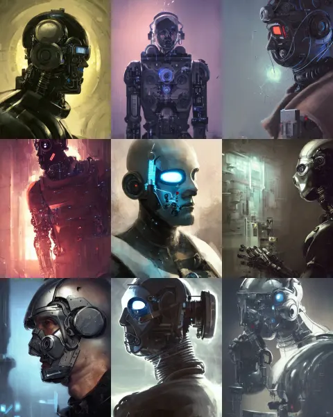 Masked Laboratory Operator Man with Cybernetic Enhancements Seen from a Distance