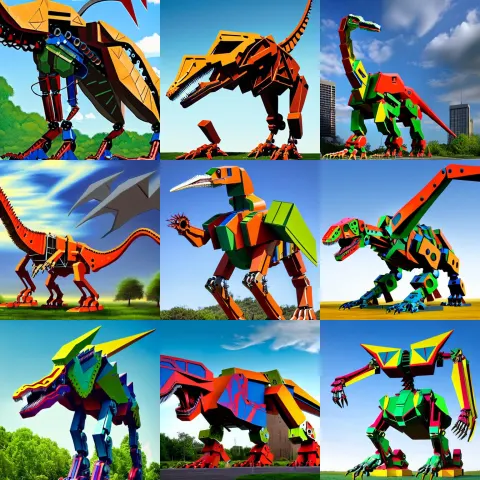 Mechanized Colorful Giant Robot Made from Real Dinosaurs