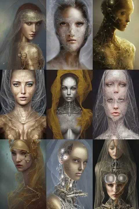 Beautiful Ultradetailed Fine Art Photo of a Veiled Cybernetic Cyborg