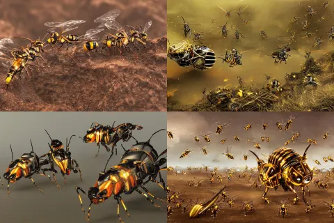Robotic Mechanical Wasps with Stingers in Battle