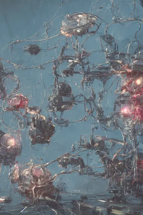 Mechanical Robotic Squid Jellyfish Spaceship with Long Tendrils