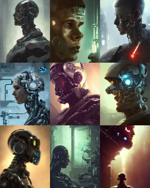 Laboratory Technician with Cybernetic Enhancements Seen from a Distance
