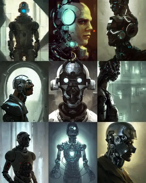 Half Masked Laboratory Technician Man with Cybernetic Enhancements Seen from a Distance