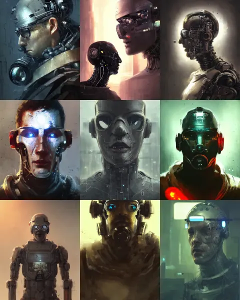 Half Masked Laboratory Engineer Man with Cybernetic Enhancements Seen from a Distance