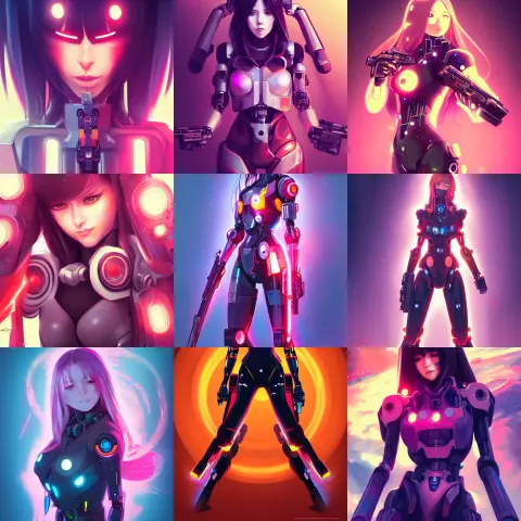 Portrait of Woman in Full Mecha Body Suit with a Gun
