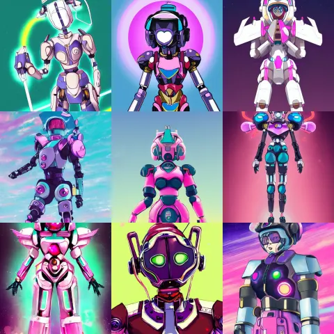 Full Body Character Portrait of a Mecha Magical Girl with a Heart Visor Helmet