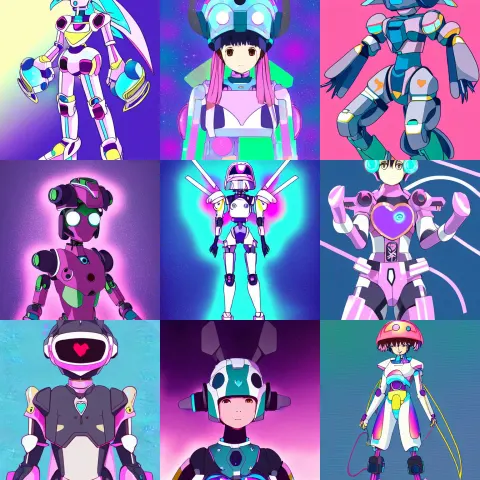 Mecha Magical Girl with a Heart Visor Helmet