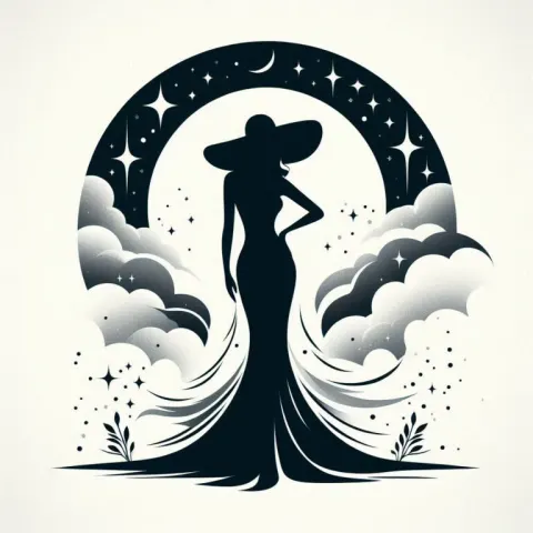 Create a minimalist silhouette of a woman in a gla