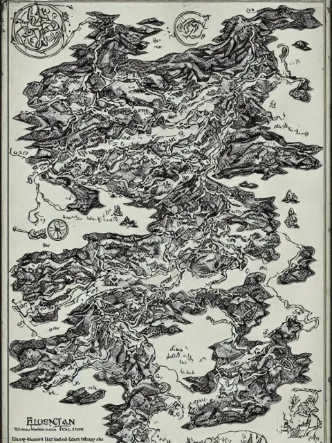 Old Fantasy Map of a Frozen Region with a Abandoned Mine Drawn