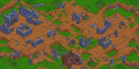 High Detailed Ìsometric Vector Art Presenting an Aerial View of a RPG Tavern