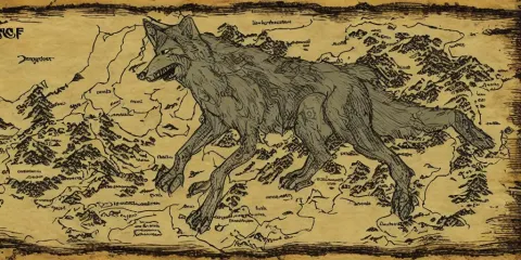 Face of a Wolf in the Style of a Medieval Fantasy Map