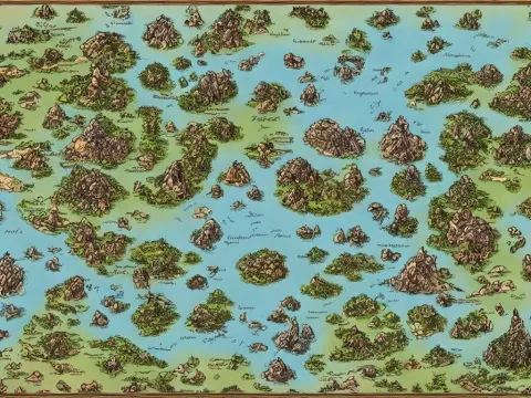 Incredibly Detailed Map of a Fantasy World with Elaborate Biomes and Illustrations