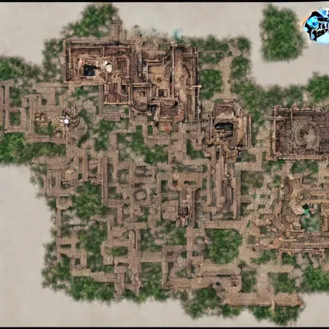 Full Color Fantasy Floor Plan Map of a Ruined Temple