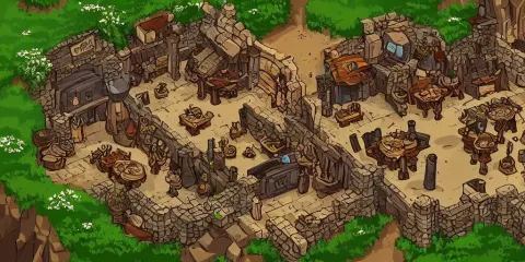 High Detailed Vector Art Presenting an Aerial View of a RPG Tavern