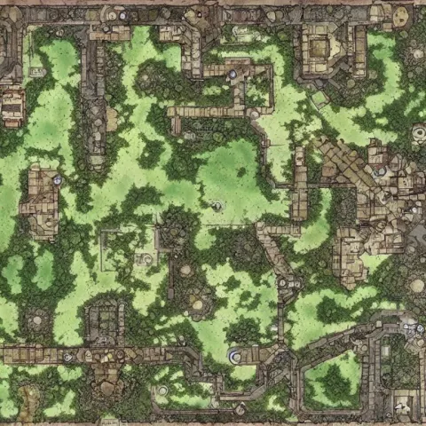 Full Color Fantasy Floor Plan Battle Map of a Woodland Clearing