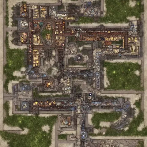 Full Color Fantasy Floor Plan Battle Map of a Market Square