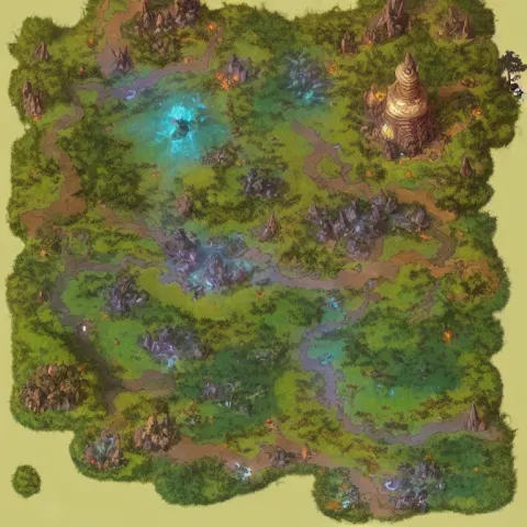 Full Color Fantasy Battle Map of a Woodland Clearing