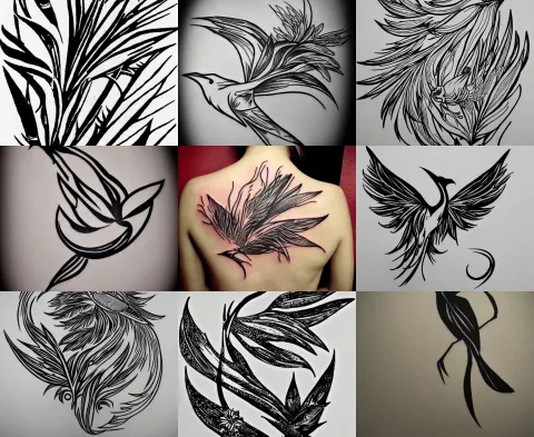 Tattoo Stencil Stylized Bird of Paradise