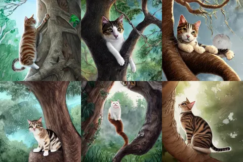 Tabby and White Cat is Stuck in a Tree