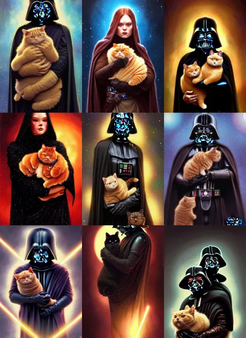 Dark Vador Holding a Fat Ginger Cat in His Arms