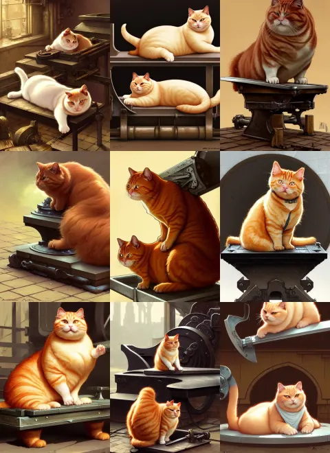 Fat Ginger Cat Laying on a Steel Blacksmith Anvil