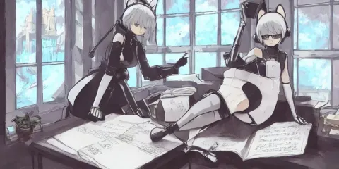 2b from Nier Automata Wearing a Headset with Cat Ears