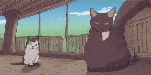 Studio Ghibli Illustration of a Cat Waiting for His Owner
