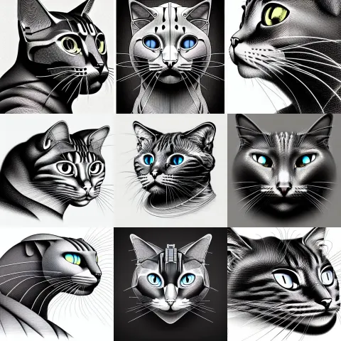 Technical Detailed Blueprint for Head of a Mechanical Cat