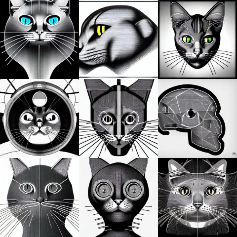 Technical Detailed Blueprint for Inner of a Mechanical Cat's Head