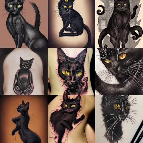 Black Cat Halloween Tattoo on Back