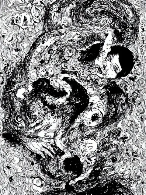 Black and White Illustration Creative Design Junji Ito Body Horror Cat