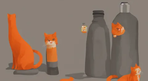 One Cat Standing Next to a Bottle of Medicine
