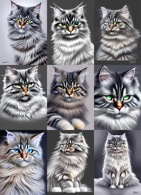 Gray Siberian Cat Making Biscuits in a Kitchen