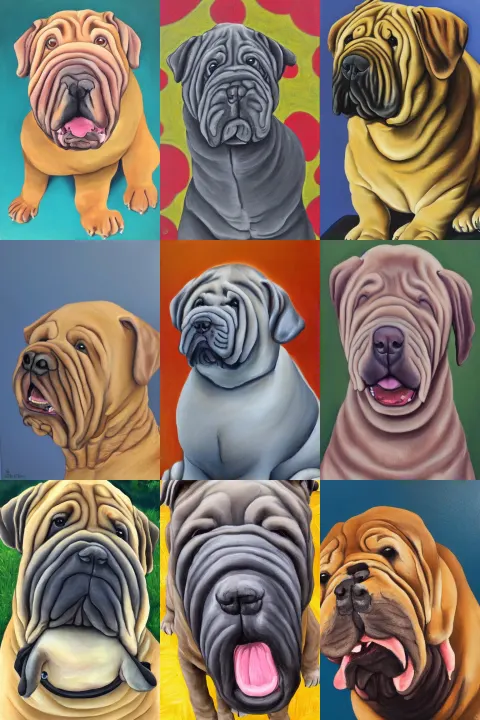 Portrait of a Happy Shar Pei Dog Oil Painting