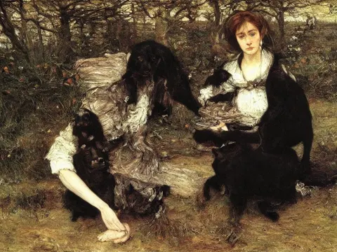 Portrait of a Woman with Black Dog