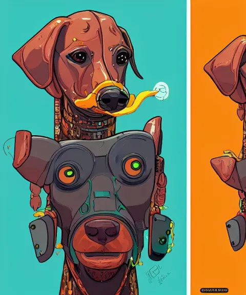 Portrait of an Anthropomorphic Cyberpunk Dachshund Dog Eating Nachos
