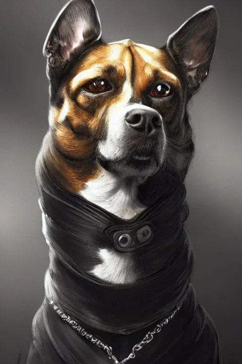 Portrait Illustration of a Dog as a Italian Mafia Leader