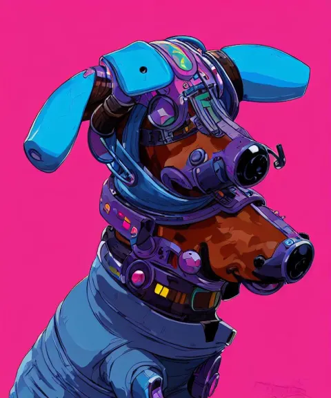 Portrait of an Anthropomorphic Cyberpunk Dachshund Dog