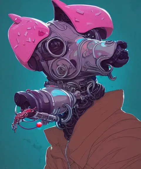 Portrait of an Anthropomorphic Cyberpunk Greyhound Dog Eating a Donut