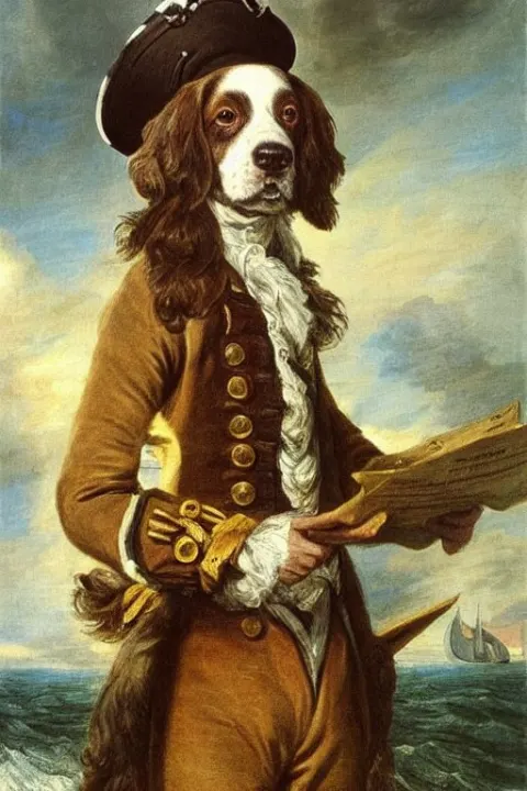 Painted Portrait of an Entirely Brown Springer Spaniel with No White Hair