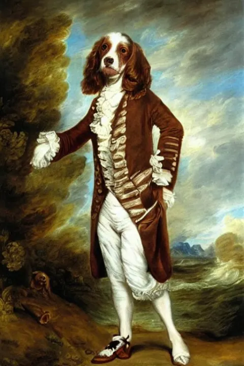 Painted Portrait of a Brown Haired Springer Spaniel Wearing a Sea Captain's Clothing