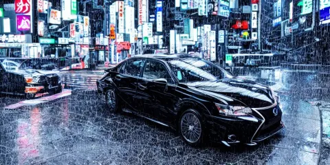 Tokyo Vaporwave Black Lexus Ct 2 0 0 H Origami Neon Signs Raining