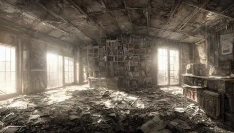 Abandoned Old 1 8 0 0's Dusty Attic with Library Covered